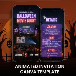 Animerad Halloween-filmkvällsinbjudan, läskig trädgårdsfest (digital nedladdning)