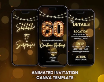 Surprise 60th Birthday Video Invitation for Men (Digital Invite)