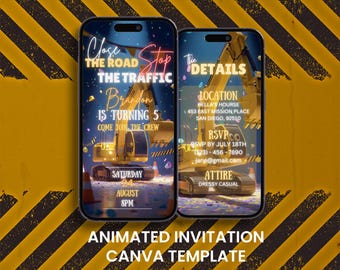 Construction Truck Birthday Video Invitation: Animated Mobile Evite (Digital Template)