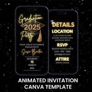 Animated Gold Graduation Party Invitation: Mobile Evite (Digital)