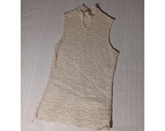 Blusa para mujer pequeña blanca de encaje con cuello alto sin mangas transparente floral top bohemio elegante