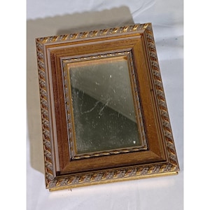 Gold Wood Rectangular Wall Mirror Rope Trim Vintage Hanging Accent Decor Taiwan