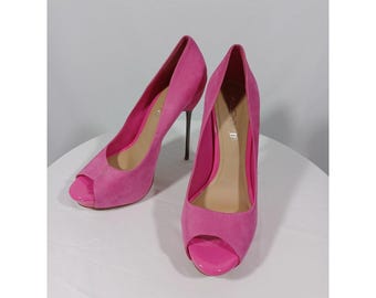 Aldo Shoes Womens Size 8.5 Pink Suede Peep Toe Stiletto Heel Pumps Martigny