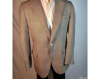 Chaqueta deportiva Pierre Cardin para hombre, talla 38, de tweed a cuadros marrón, con solapa de muesca y dos botones