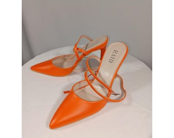 Raid Aasta Shoes Womens Size 8 Orange PU Asymmetric Heeled Dress Strappy New