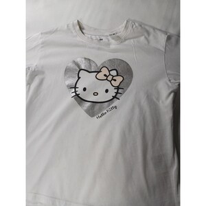 Hello Kitty Shirt Youth 6-7Y White Long Sleeve Silver Heart Graphic H&M Sanrio image 2