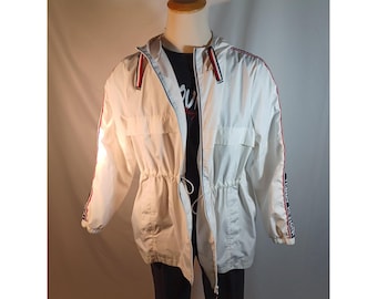 Chaqueta Tommy Hilfiger para hombre, talla 2XL, blanca, con capucha, cortavientos, con logo y cremallera, informal