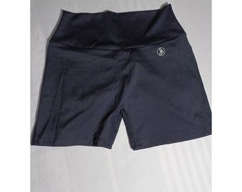 Pantalones cortos Avitalia para mujer, color negro, talla mediana, estilo biker, cintura alta, con bolsillos, elásticos.