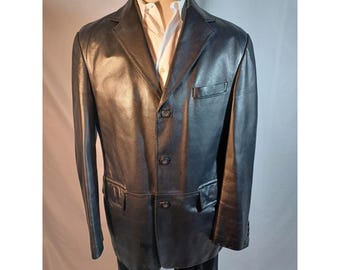 Chaqueta Blazer para Hombre, Grande, de Cuero Negro, con 3 Botones y Solapa de Muesca, Elegante, Casual, Abrigo