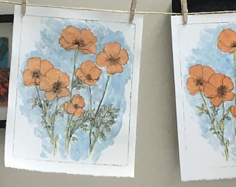 California Poppies: hand pulled etching monoprints by Phare-Camp