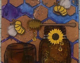 Bee Happy Bee You: Mix Media Artwork on Canvas Board