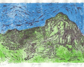 Joyama - Original Wood Block Print of a mountain in Japan