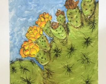 Cactus Flowers and original hand pulled monoprint etching