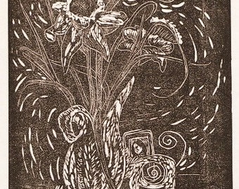 Noras Daffodils I - Original Block Print