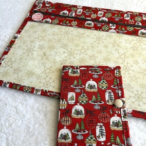 Borsa per progetto di cucito di sfere di neve invernali: parte anteriore in vinile 14 x 11 e Notion abbinato