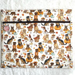 Herbst Hunde Sticken Projekttasche: Voller Stoff 14x11