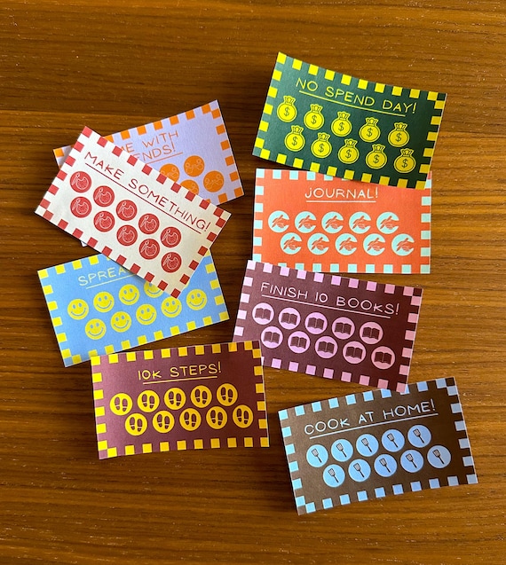 Punch Card Habit Tracker Printable | Editable Canva Goal Tracker Cards | New Year Resolution Punch Cards | Digital Download