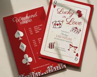 Lucky in Love Bachelorette Itinerary – Vegas Bachelorette Girls Trip Template, Customizable Canva Invite