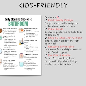 Bathroom Cleaning Checklist, Bathroom Cleaning Chart for kids and adults