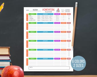 Weekly Homework Planner: Assignment Tracker, Checklist, Chart (Instant Download)