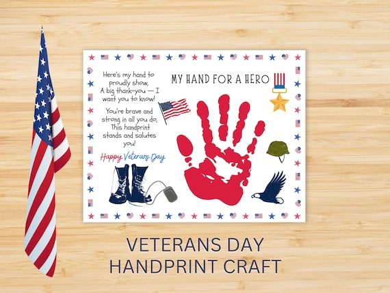 Veterans Day Handprint Craft, Veteran Appreciation, Patriotic Handprint Art, Thank You Veterans, Handprint Keepsake