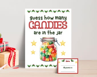 Christmas Candy Guessing Game Sign, Guess How Many Candies, Christmas Party Game, Christmas Icebreaker, Holiday Party Game