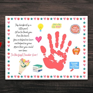 Arte con huella de mano para maestros, Manualidades con huella de mano para maestros, Regalo con huella de mano, Regalo de agradecimiento para maestros, Regalo de fin de año para maestros