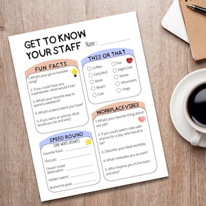 New Team Questionnaire.pdf Team Building Questionnaire: Get to Know Your Staff Coworker (PDF) - Etsy