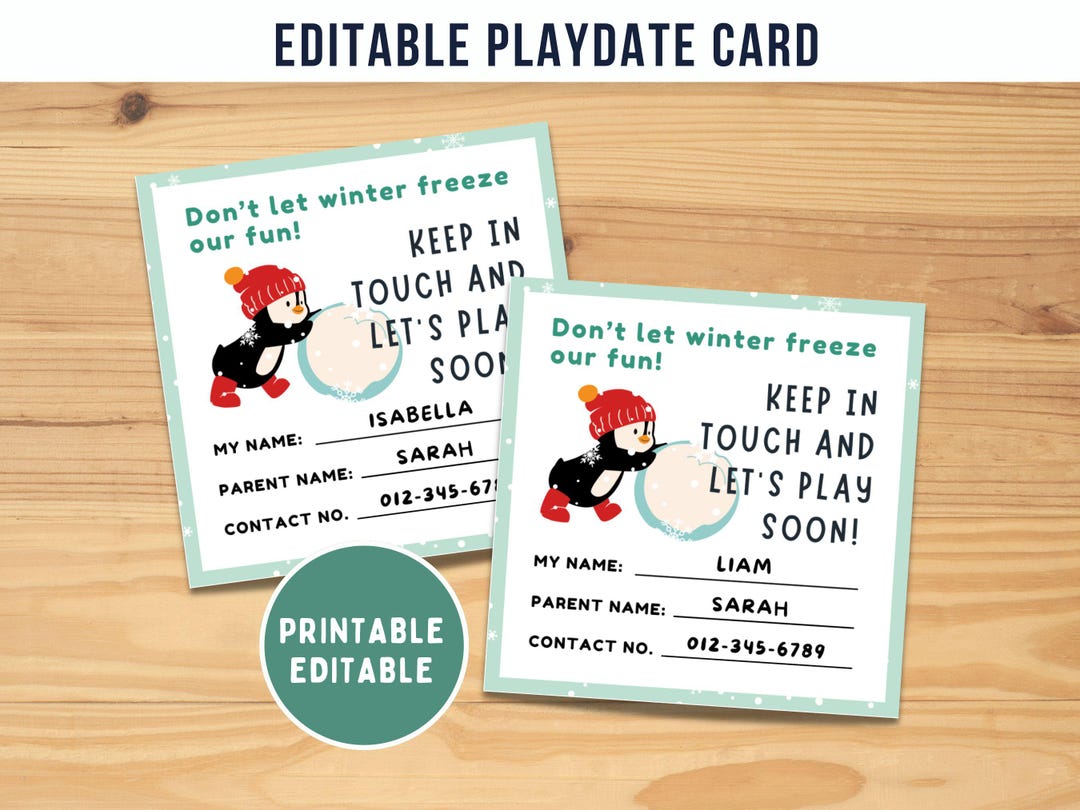 Editable Playdate Cards for Kids, Let's Play Printable Cards, Playdate ...