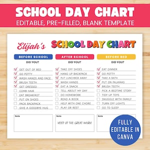 School Day Chart, After School Routine, Daily Checklist For Kids, Kids Task Chart, Before School Chart, Toddler Chore Chart, Daily Routine