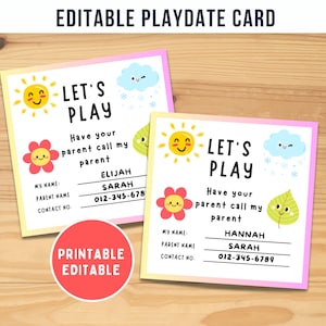 Bearbeitbare Spieldatumskarten, Let's Play druckbare Karten, Spieldatumskarten, Kinder-Telefonkarten, Sommer Spieldatumskarten, Winter Spieldatumskarten
