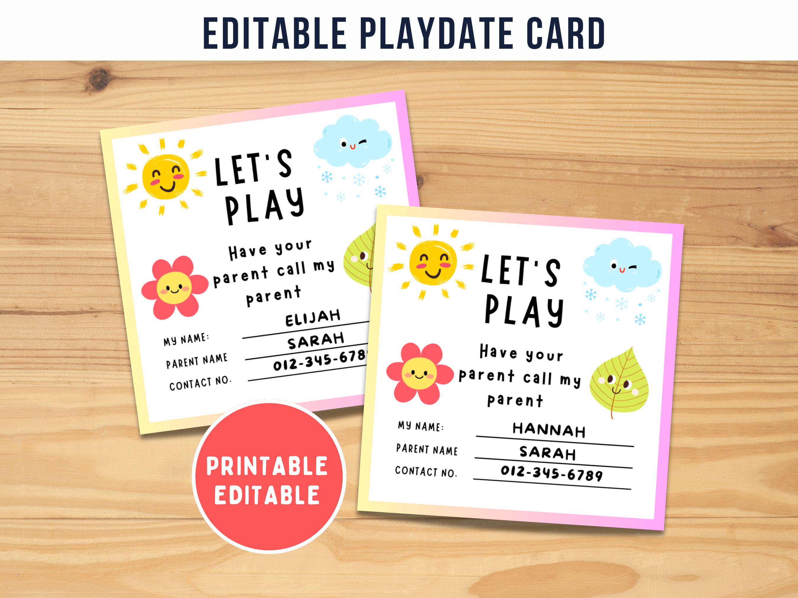 Editable Playdate Cards: Kids Calling Cards (PDF Printables) - Etsy
