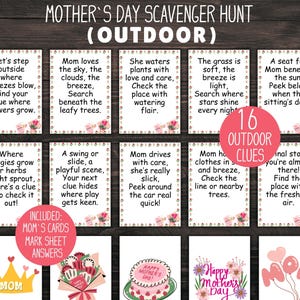 Búsqueda del tesoro del Día de la Madre, Búsqueda del tesoro al aire libre, Pistas para la búsqueda del tesoro, Juego del Día de la Madre, Actividad del Día de la Madre, Búsqueda del tesoro al aire libre