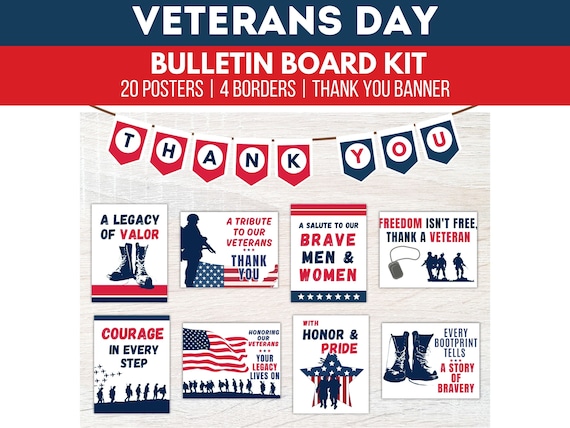 Veterans Day Bulletin Board Kit, Thank You Veterans Posters, Happy Veterans Day Bulletin Boards, Patriotic Bulletin Board Kit