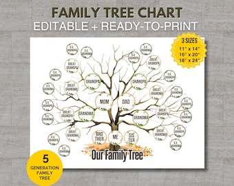 5-Generation Family Tree Chart: Editable Template (PDF)