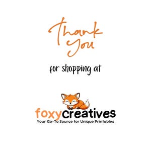 Może przedstawiać: Dziękujemy za zakupy w Foxycreatives, Twoim źr&oacute;dle wyjątkowych materiał&oacute;w do druku. Logo przedstawia kresk&oacute;wkowego lisa z pomarańczowym futrem i białym brzuchem.