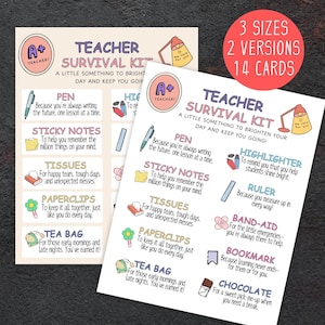Teacher Survival Kit Tag, Back To School Teacher Gift, Back To School Gift Tag, Teacher Thank You Gift Tags, First Day Of School Gift Tag