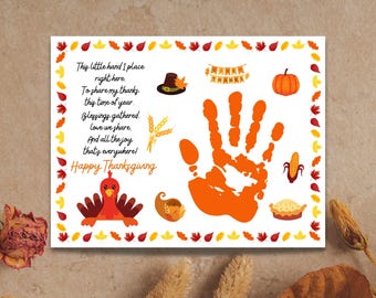 Manualidad de Acción de Gracias con huellas de manos: Arte con poemas sobre pavos, actividad preescolar de otoño (descarga en PDF)