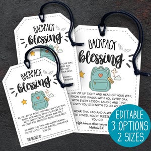 Editable Backpack Blessing Tags, Preschool Backpack Tag, Back to School Gift Tag, First Day of School Prayer Tag, Pencil Gift Tag