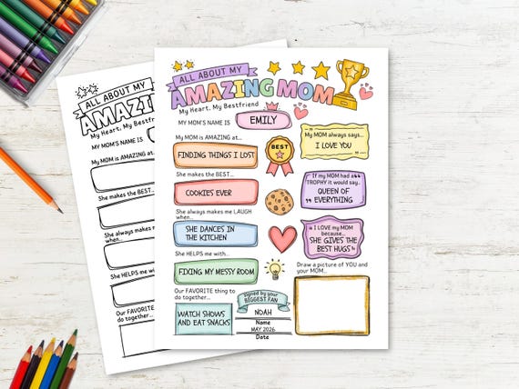 Mother's Day Questionnaire, Mom Questionnaire, All About My Mom, All About Mom Worksheet,  Mother’s Day Questions From Kids, Amazing Mom