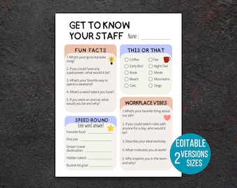 Editable Team Building Questionnaire: Get To Know Your Staff (PDF Download)