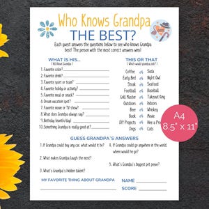 Who Knows Grandpa The Best Grandparents Day Game, Ice Breaker Game, Fathers Day Trivia, Tea Party Games, All About My Grandpa