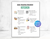Kitchen Cleaning Checklist, Kitchen Cleaning Chart, Daily Cleaning List, House Cleaning, Cleaning Guide For Kids, Printable Cleaning List