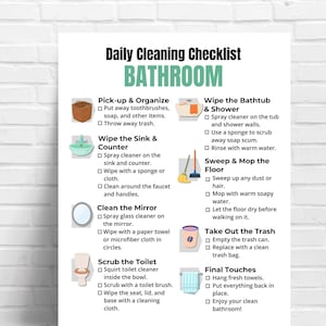 Bathroom Cleaning Checklist, Bathroom Cleaning Chart, Bathroom Cleaning List, Restroom Checklist, Home Cleaning, Bathroom Cleaning Guide