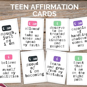 Tarjetas de afirmación para adolescentes, plantilla imprimible de tarjetas de afirmación, tarjetas diarias para aumentar la confianza de los adolescentes, mensajes de ánimo de mamá a adolescente.