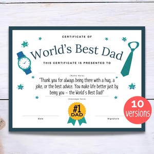 World&#39;s Best Dad Certificate, Father&#39;s Day Certificate, Best Dad Ever Award, Birthday Gift For Dad, Fathers Day Print, Dad Appreciation Gift