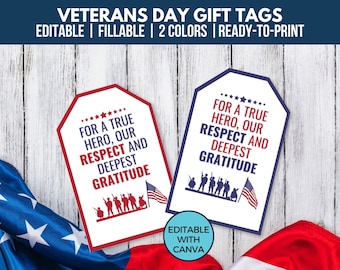 Veterans Day Gift Tag, Veterans Day Tags, Veterans Day Labels, Editable Happy Veterans Day Tag, Thank You Veterans Tag, Appreciation Tag