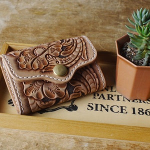 Geldbörse aus geschnitztem Leder im Arizona-Stil, Made in Japan, Western-Stil, Kleine Geldbörse, japanische Geldbörse, Ledergeldbörse, Lederschnitzerei,