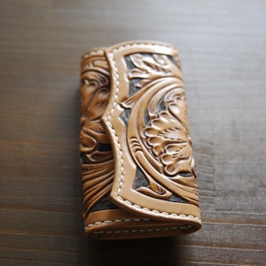 Leather carving key case,Leather key holder - Sheridan style,Western style,unique key chain,western keychain,made in japan