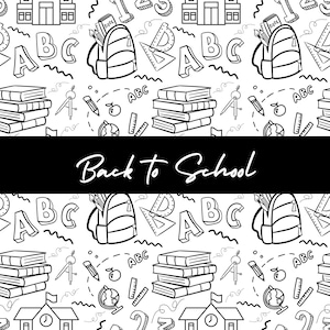 Regreso a la escuela B/N - Patrón sin costuras, Papel, Papel tapiz, Blanco y negro, Escuela, Garabato